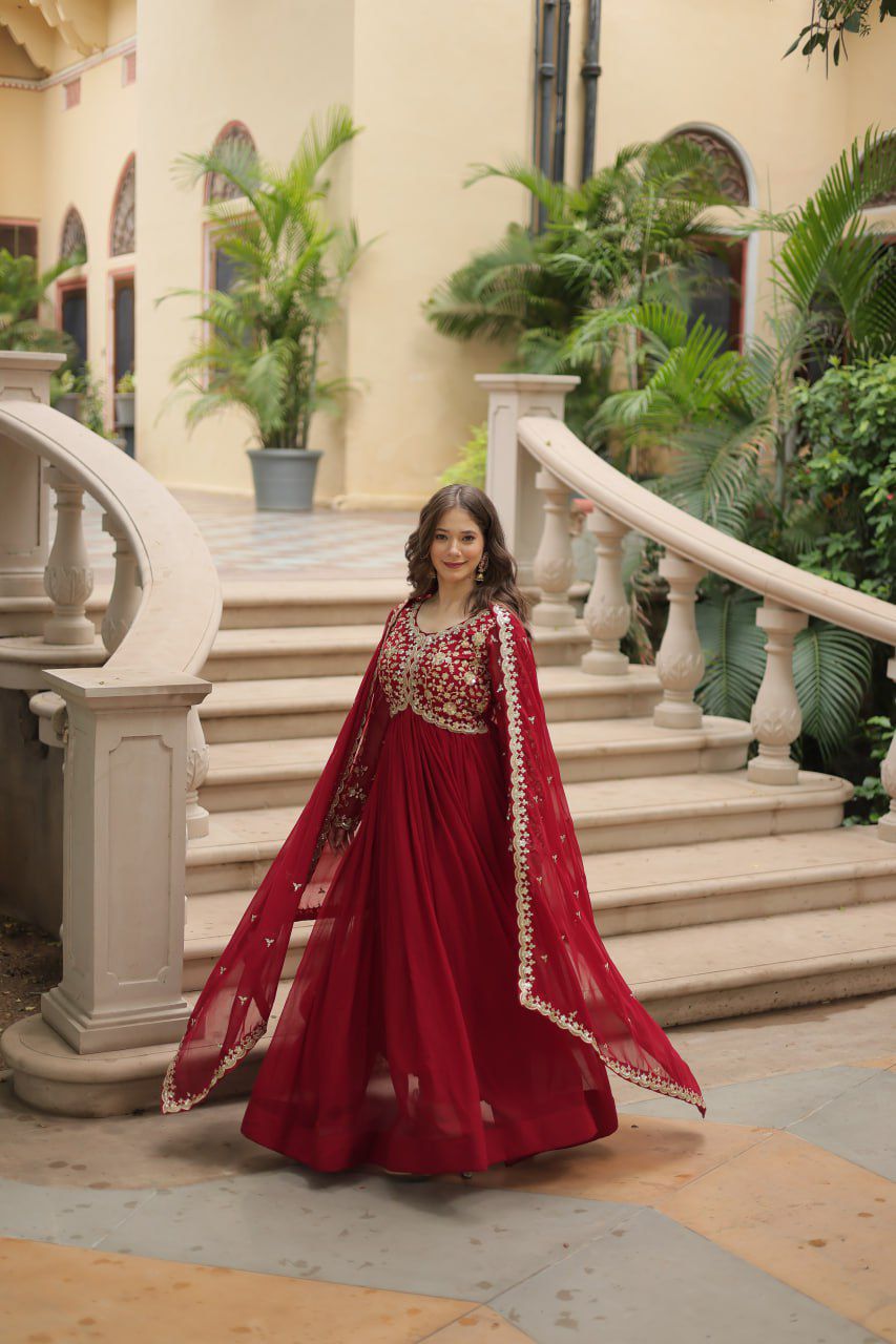 Blooming Beauty Gown for Women - Faux Sequins & Embroidery - Formal Wear