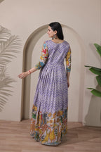 Women Tussar Silk Striking Chevron Pattern Embroidered Gown