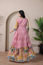 Women Tussar Silk Striking Chevron Pattern Embroidered Gown