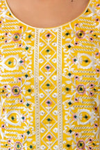 Yellow Embroidered Kurta Set with Floral Organza Dupatta | Women Ethnic Wear